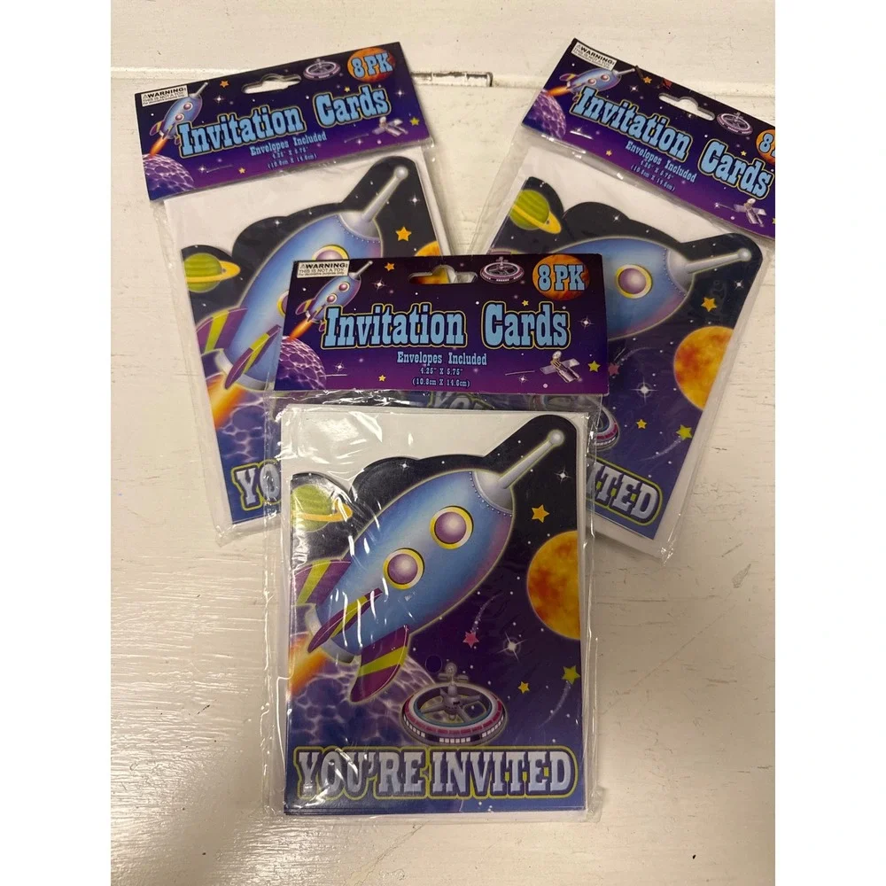 24 Rocket Ship Invitation‎ Cards with Envelopes UFO Outer Space Birthday Party